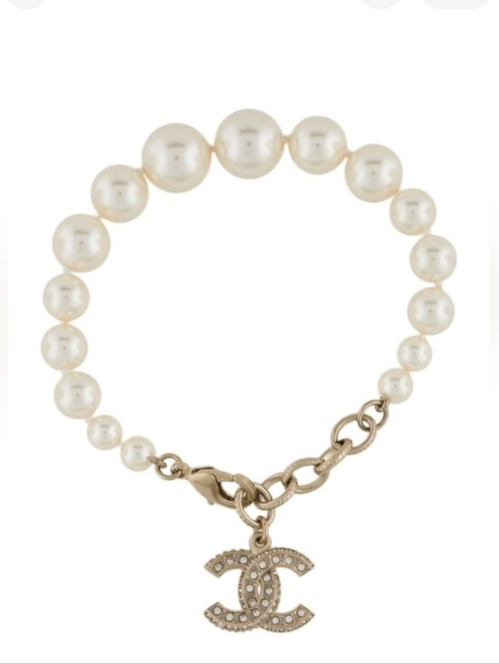 CHANEL Jewelry - New!!! Authentic Chanel Cream Faux Pearl & Crystal CC Charm Gold HW Bracelet B20